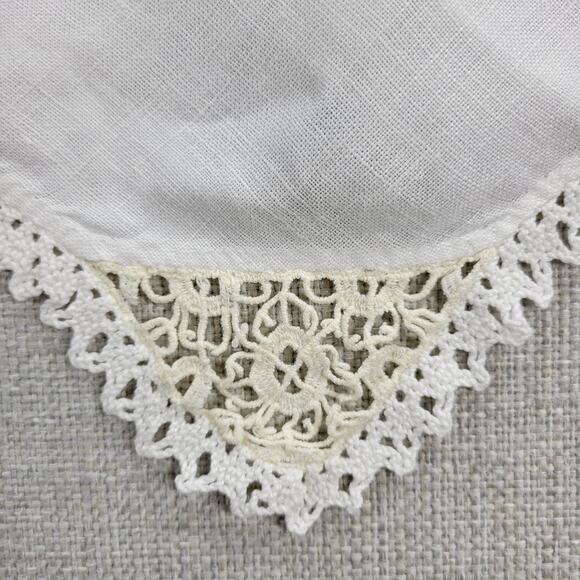 3 pcs Vintage Table Napkins 16" White Plain Linen Lace Trim Hand-Crochet Square - Picture 9 of 12